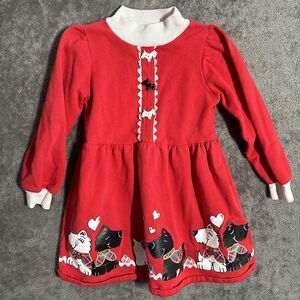 Playclothes Christmas Dress Girls Size 5 Scottie Dogs Red Vintage Made In USA